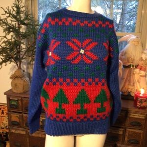 Vintage Cute Winter Ski Ugly Christmas Sweater Snow Trees ML